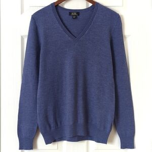 Lord & Taylor Classic 100% Extra Fine Merino Wool V-neck Sweater Purple Large